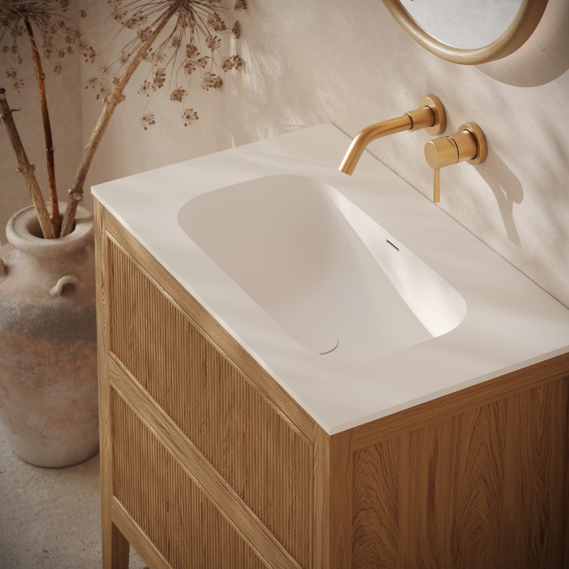 Hampton Natural Oak Floorstanding Vanity Unit with Matte White Basin 800mm