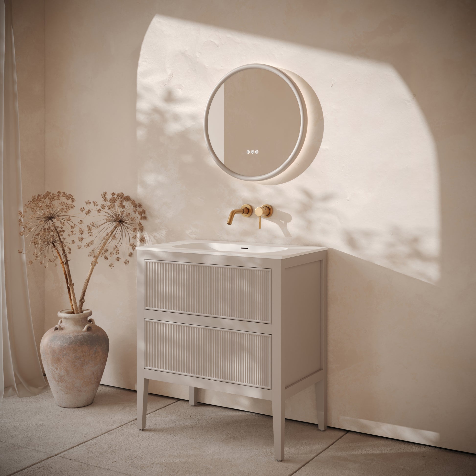 Hampton Velvet Beige Floorstanding Vanity Unit with Matte White Basin 800mm