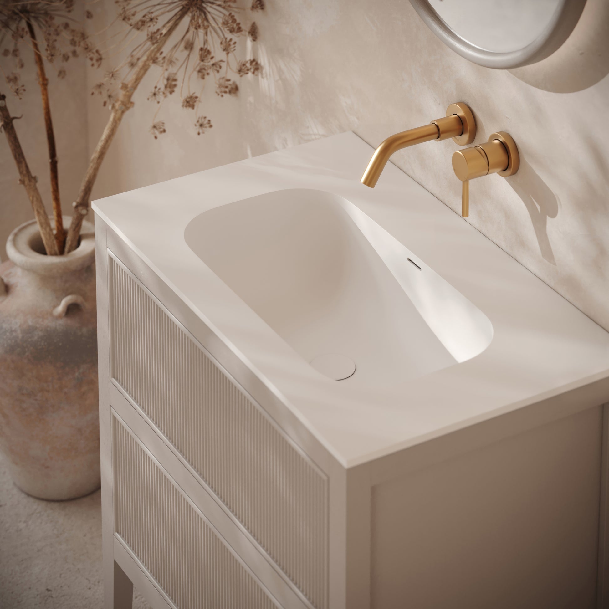 Hampton Velvet Beige Floorstanding Vanity Unit with Matte White Basin 800mm