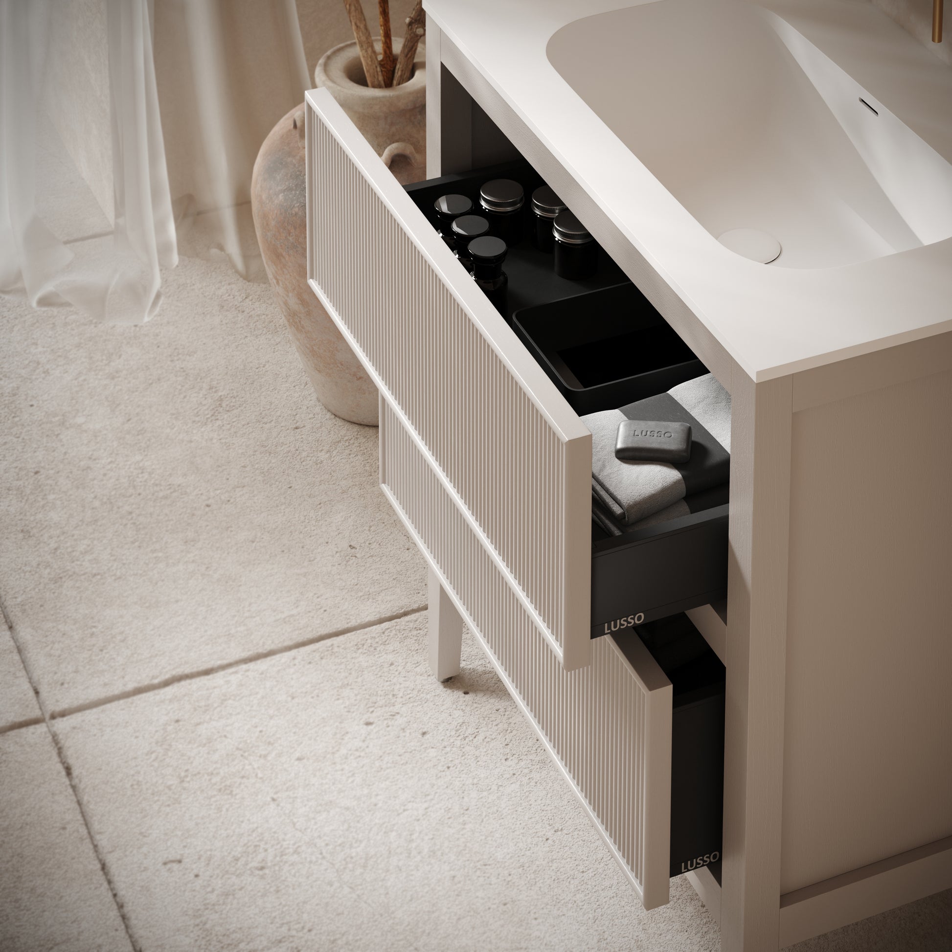 Hampton Velvet Beige Floorstanding Vanity Unit with Matte White Basin 800mm