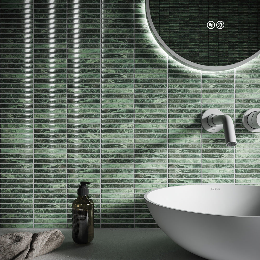 Stick Mosaic Verde Green Marble Glazed Porcelain Wall Tile 282 x 294mm