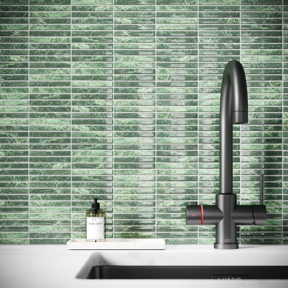 Stick Mosaic Verde Green Marble Glazed Porcelain Wall Tile 282 x 294mm