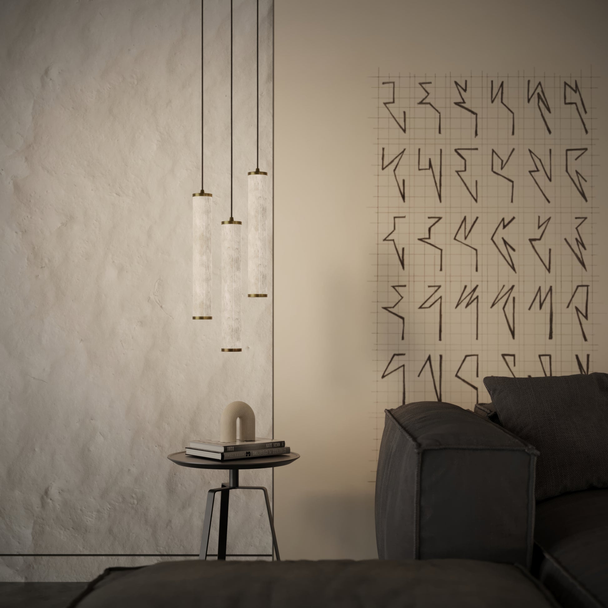 Luminosa Alabaster LED Pendant Light Burnished Brass 400mm