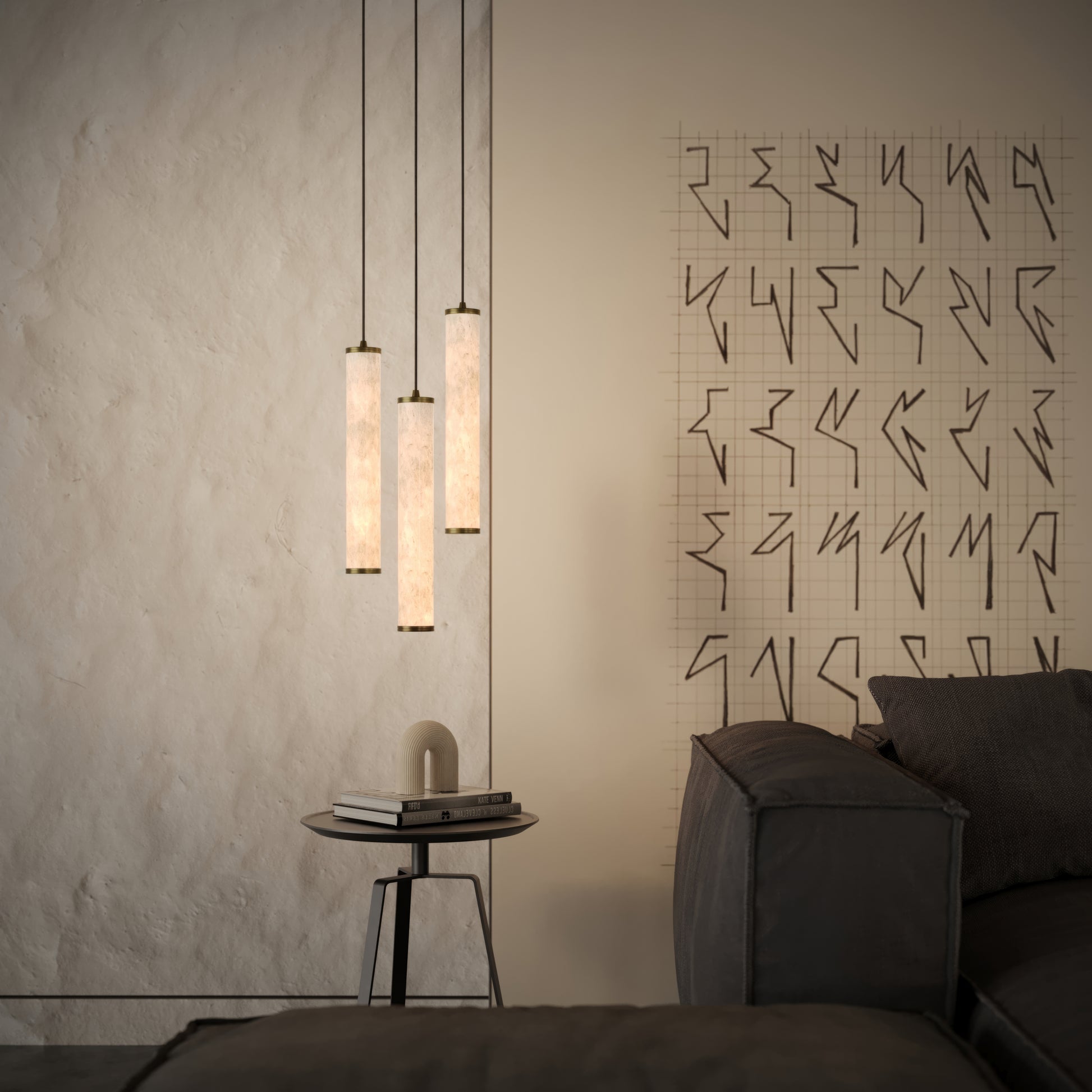 Luminosa Alabaster LED Pendant Light Burnished Brass 400mm