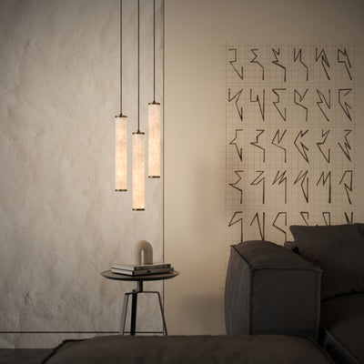 Luminosa Alabaster LED Pendant Light Burnished Brass 400mm