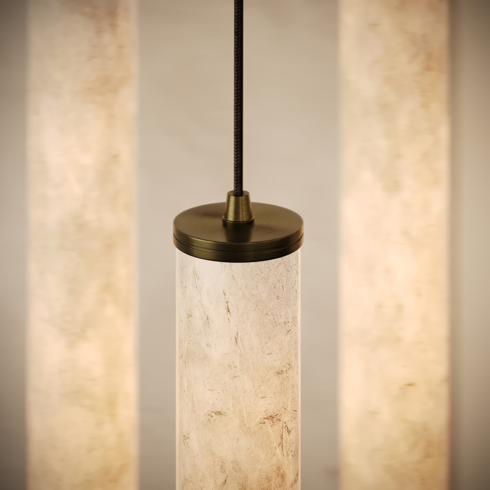 Luminosa Alabaster LED Pendant Light Burnished Brass 400mm