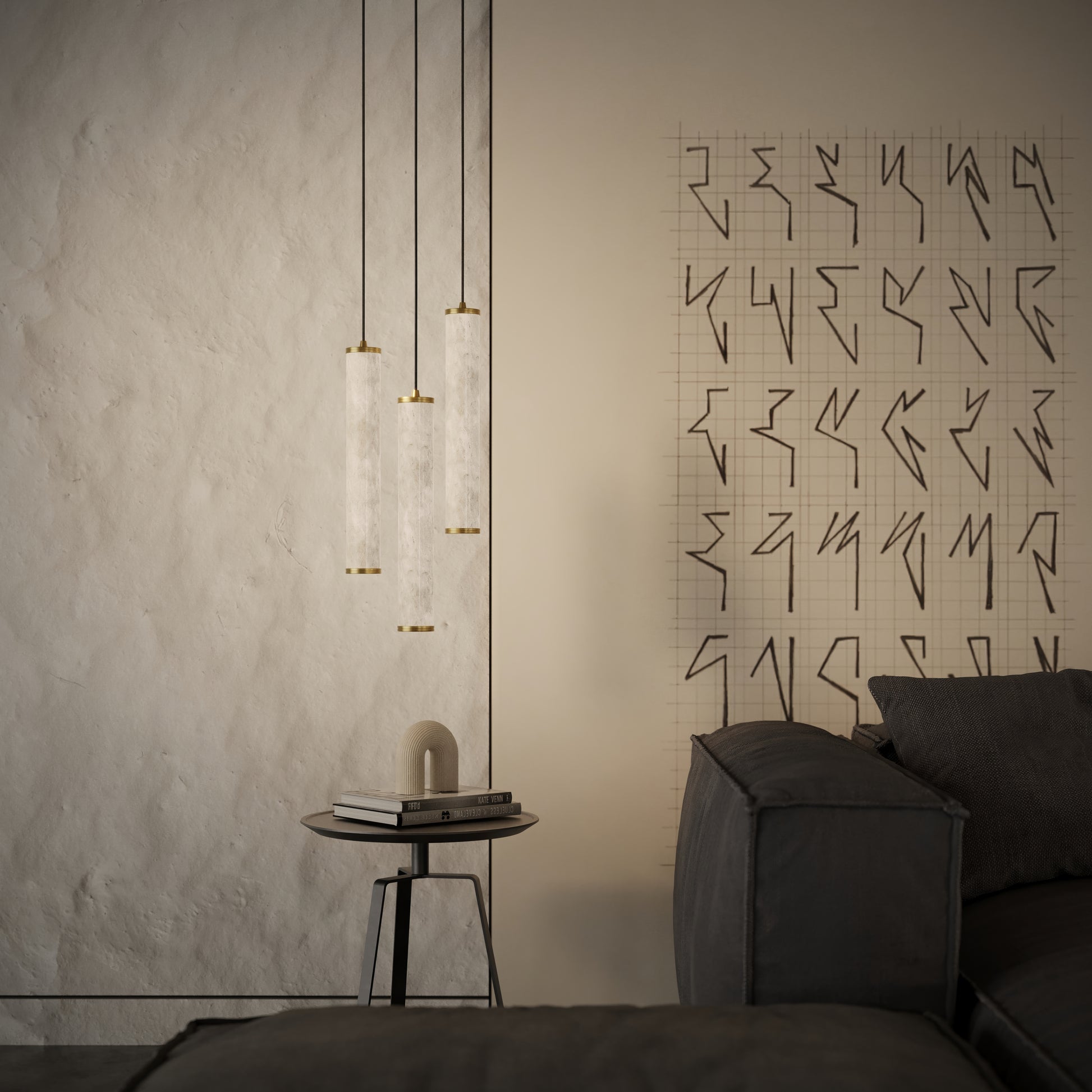 Luminosa Alabaster LED Pendant Light Brushed Gold 400mm