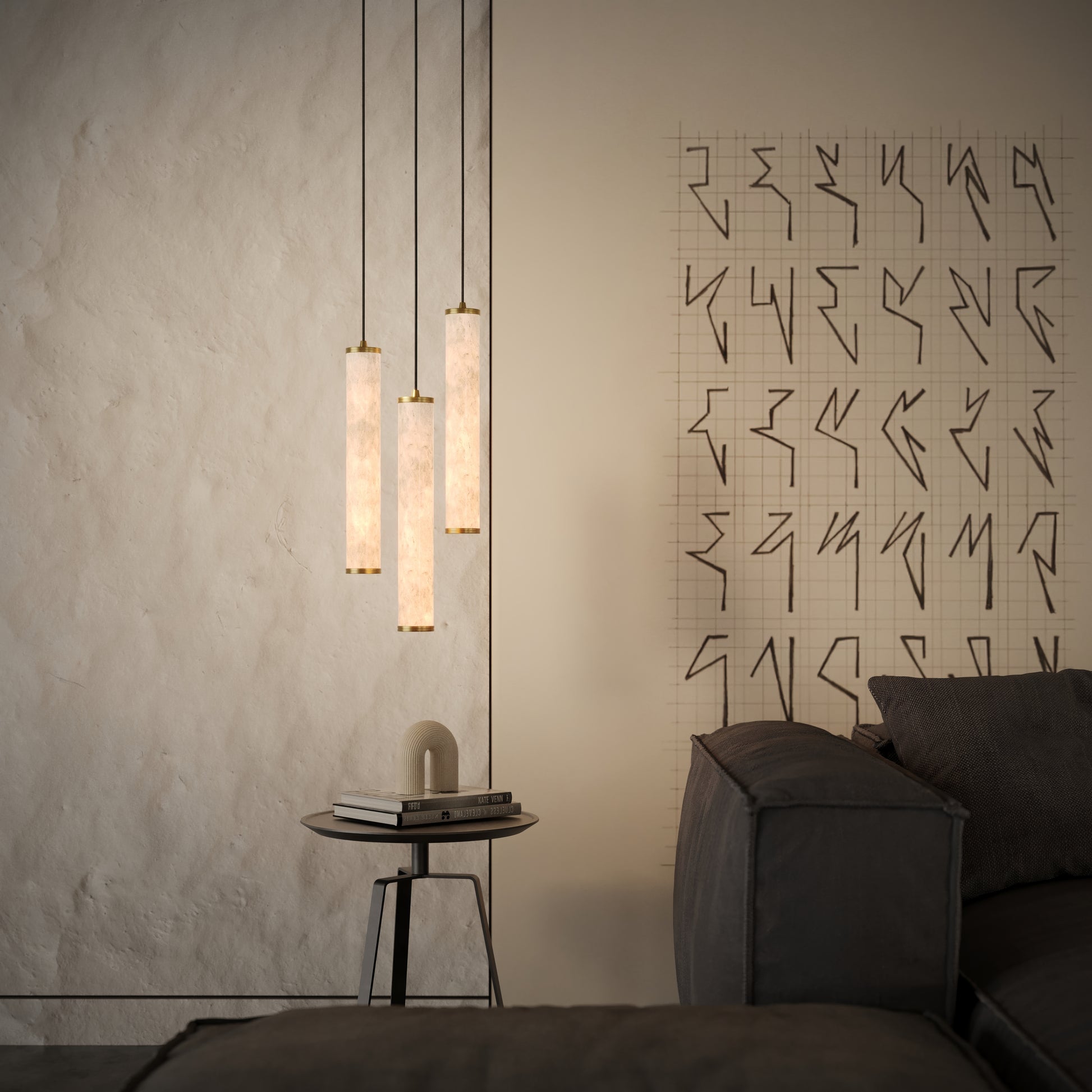 Luminosa Alabaster LED Pendant Light Brushed Gold 400mm