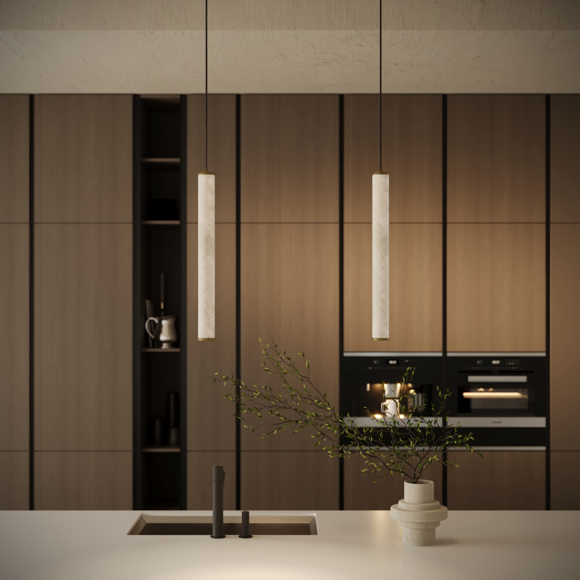 Luminosa Alabaster LED Pendant Light Burnished Brass 600mm