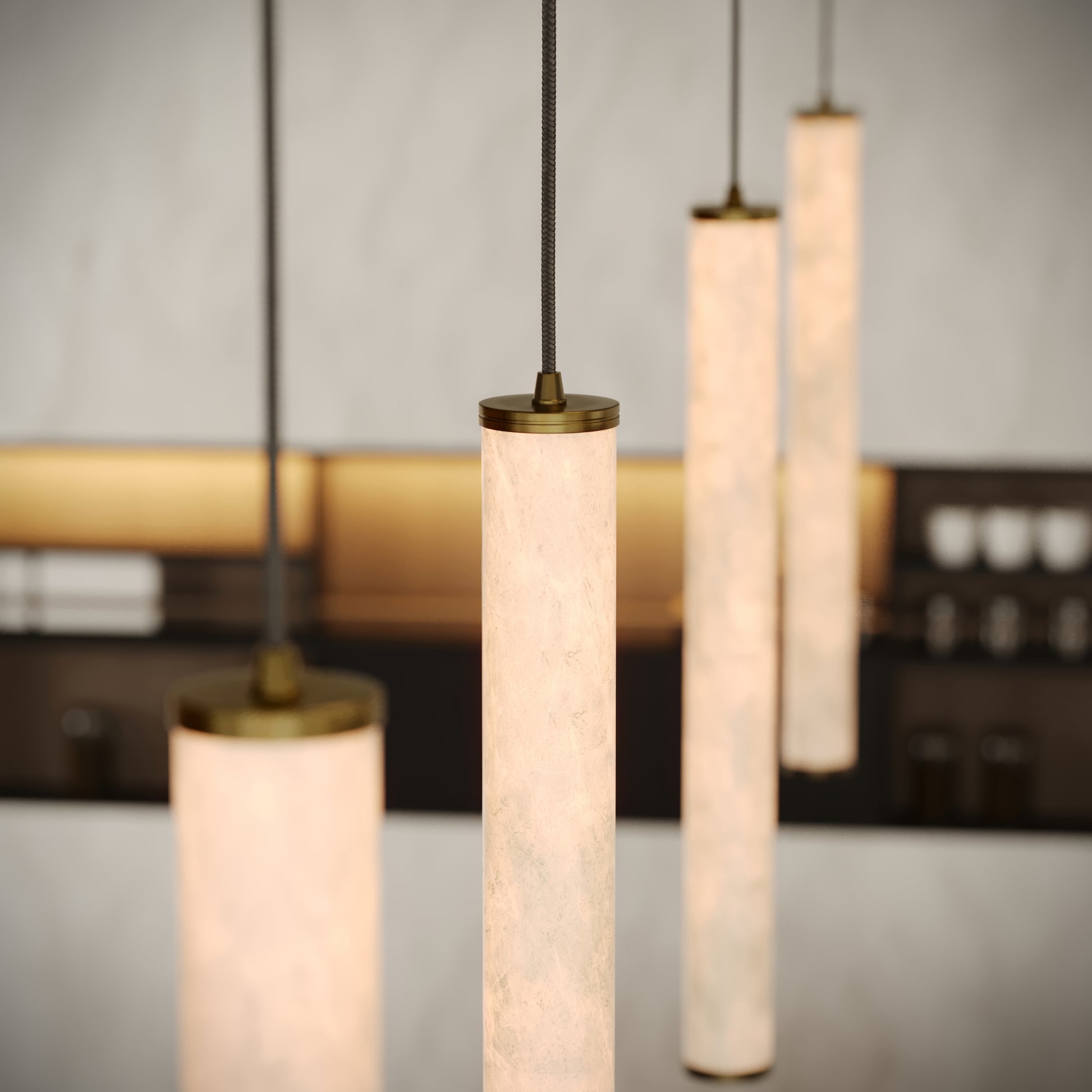 Luminosa Alabaster LED Pendant Light Burnished Brass 600mm