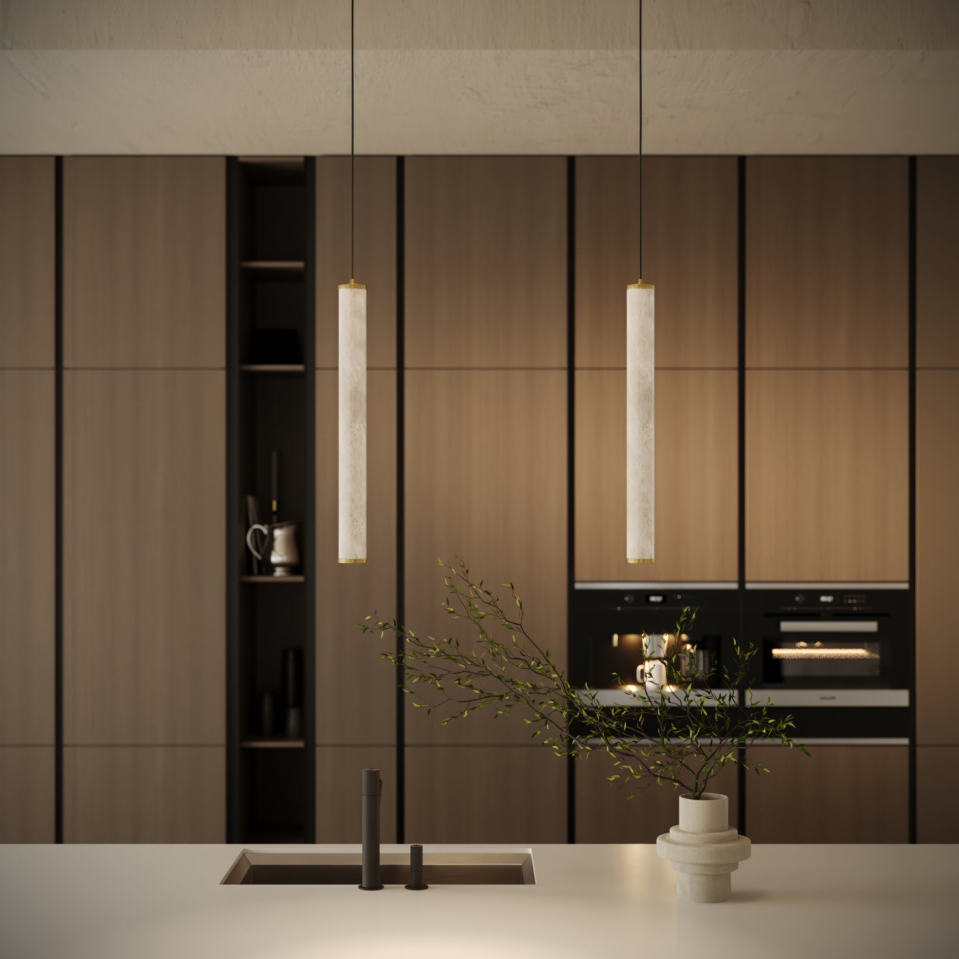 Luminosa Alabaster LED Pendant Light Brushed Gold 600mm