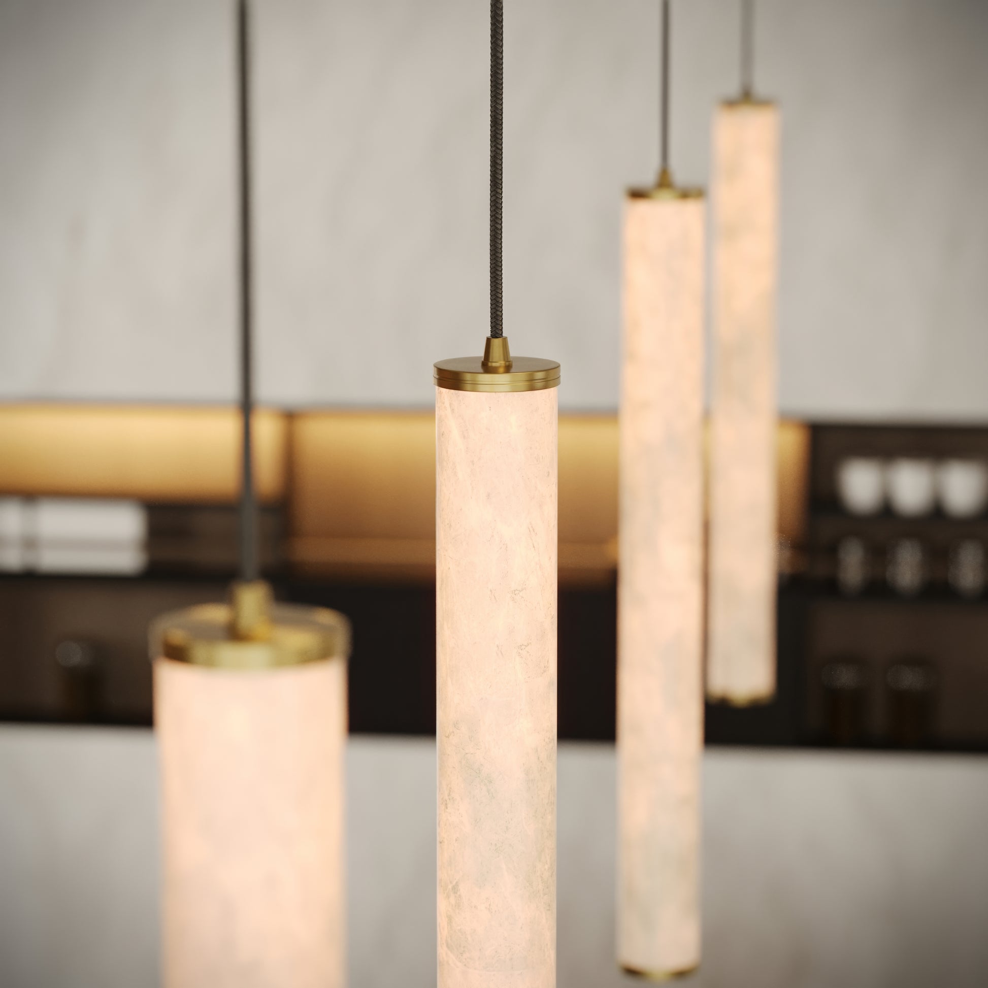 Luminosa Alabaster LED Pendant Light Brushed Gold 600mm