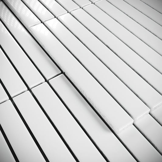 Linear Snow Pearl White Glazed Porcelain Mosaic Tile Sample