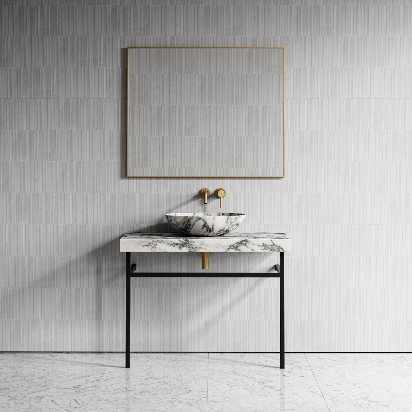 Lomazzo Arabescato Marble Countertop Matte Black Vanity Unit 1000mm