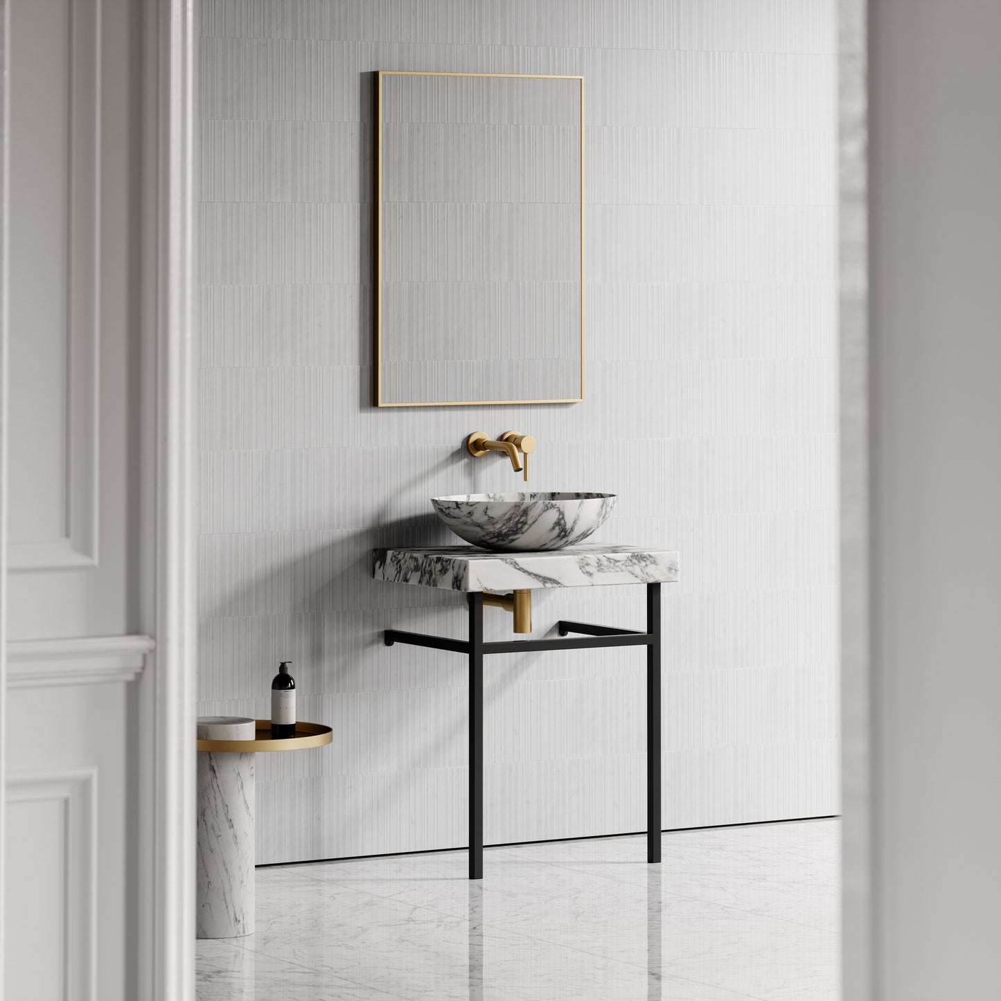 Lomazzo Arabescato Marble Countertop Matte Black Vanity Unit 600mm