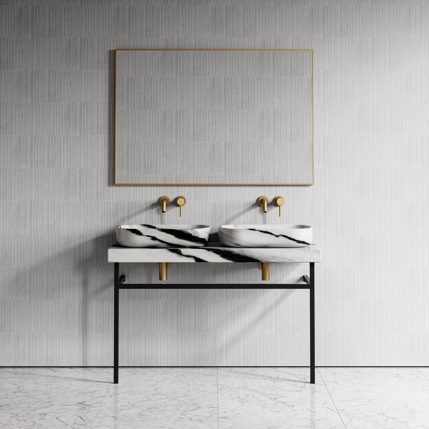 Lomazzo Panda Marble Countertop Matte Black Vanity Unit 1200mm