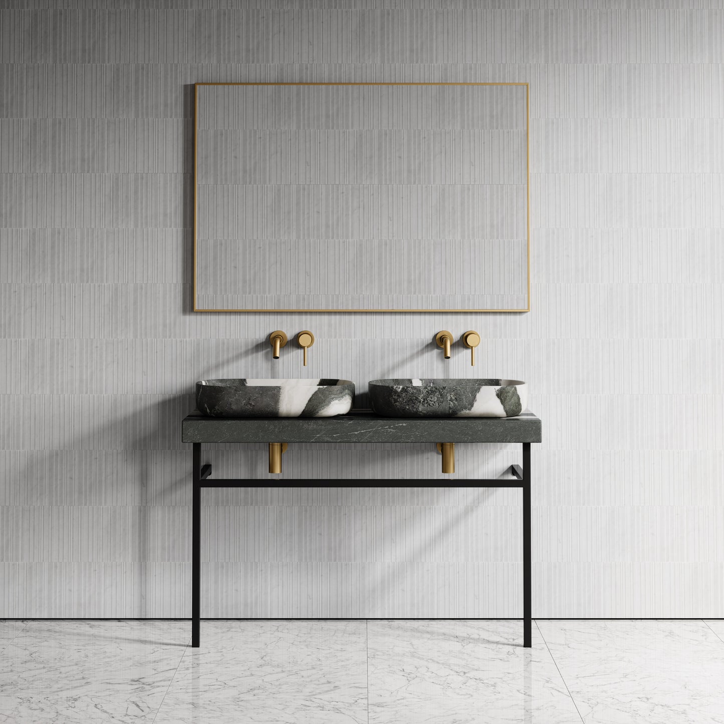 Lomazzo Panda Marble Countertop Matte Black Vanity Unit 1200mm