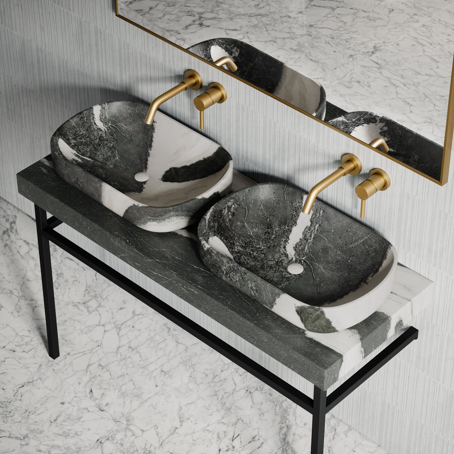Lomazzo Panda Marble Countertop Matte Black Vanity Unit 1200mm