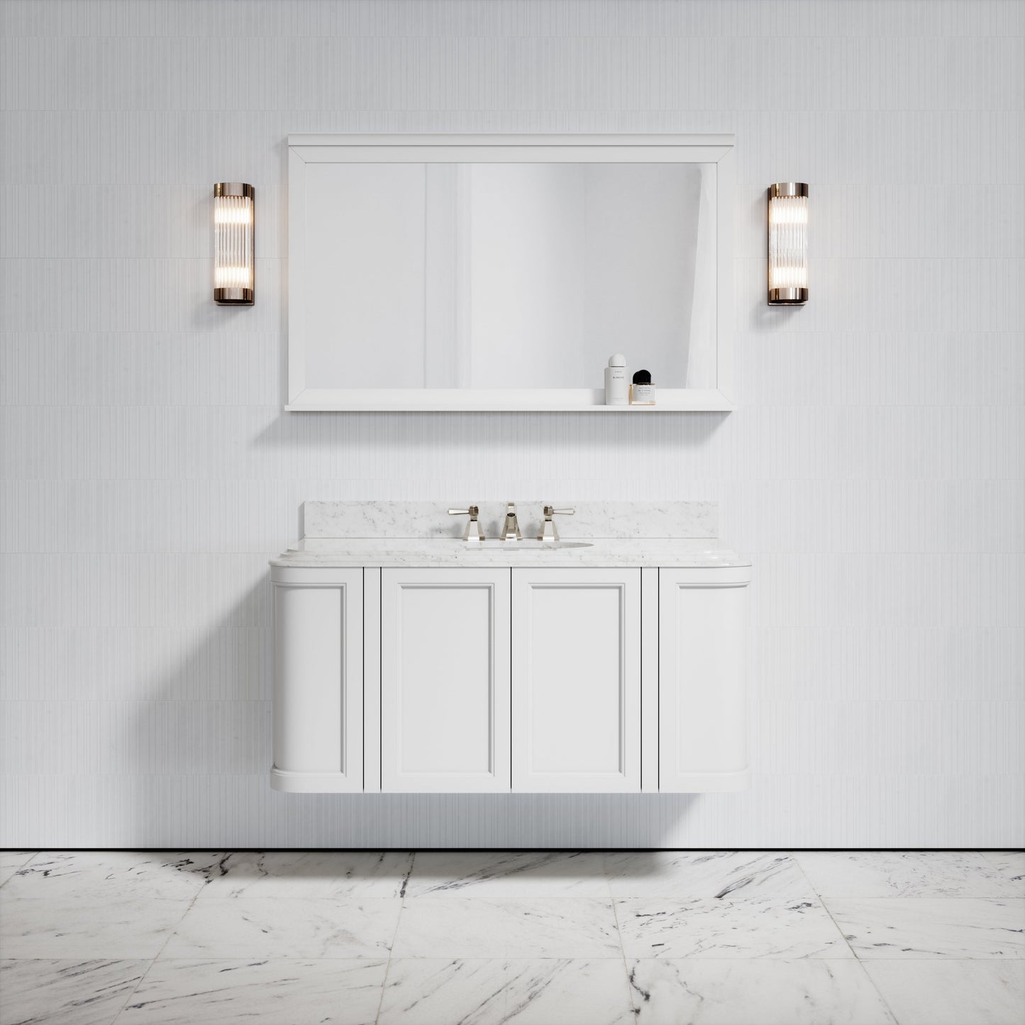 Charsley Carrara Marble Wall Mounted Vanity Unit (Primed White) 1200mm