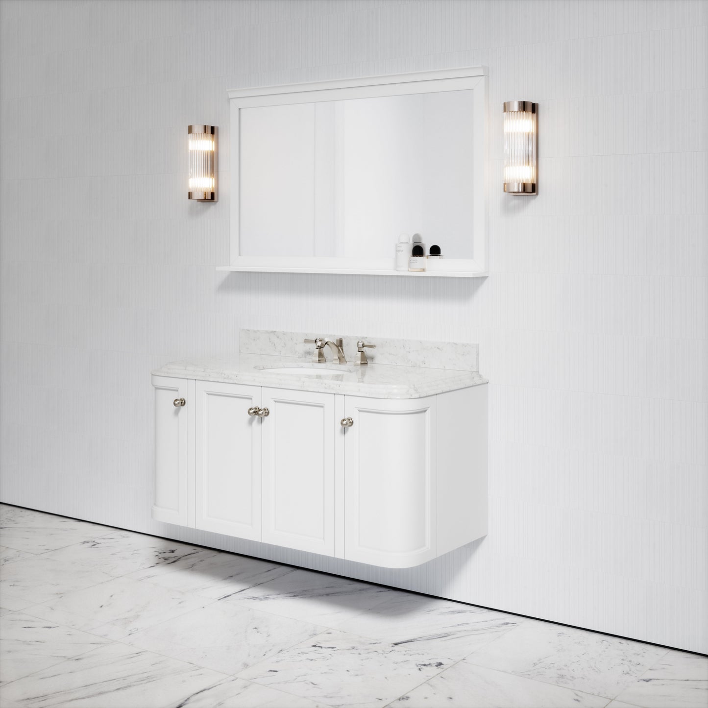 Charsley Carrara Marble Wall Mounted Vanity Unit (Primed White) 1200mm