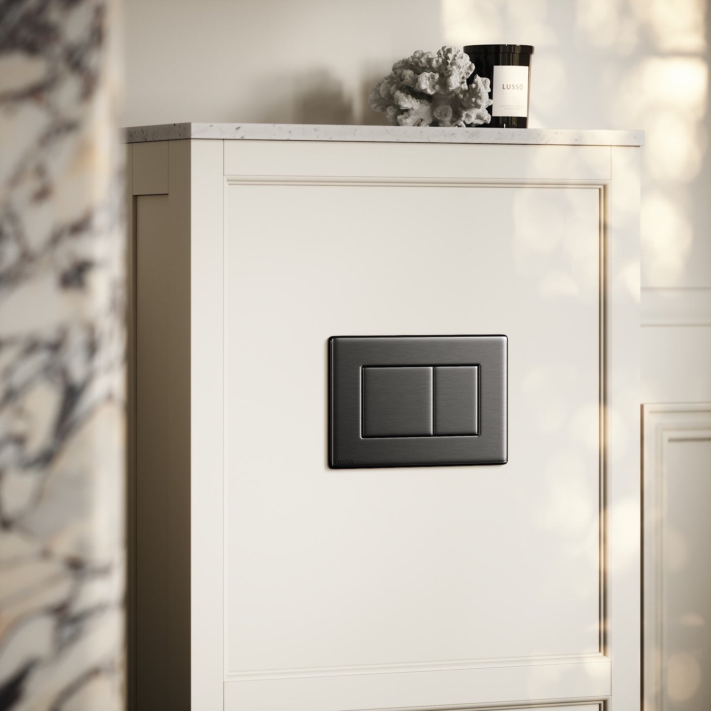 Berkeley Traditional Back to Wall Rimless Toilet with Concealed Cistern, Matte Cream Claridge Housing and Gunmetal Flush Plate