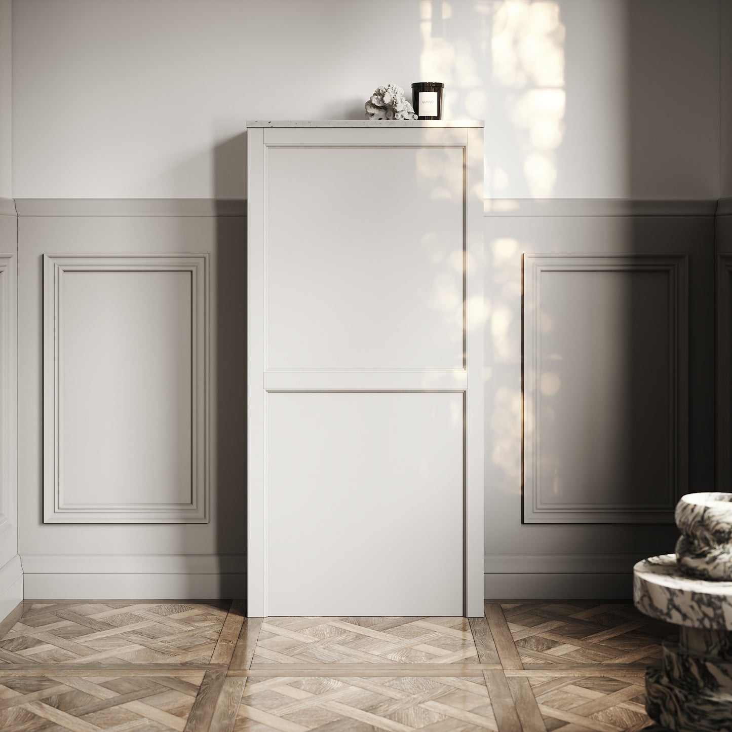 Berkeley Traditional Back to Wall Rimless Toilet with Concealed Cistern, Matte Stone Claridge Housing and Gunmetal Flush Plate