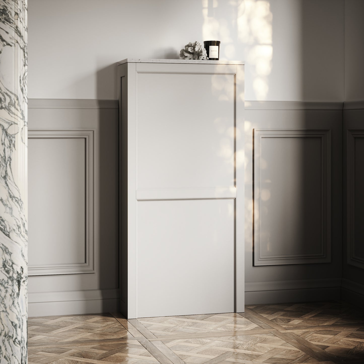 Berkeley Traditional Back to Wall Rimless Toilet with Concealed Cistern, Matte Stone Claridge Housing and Gunmetal Flush Plate