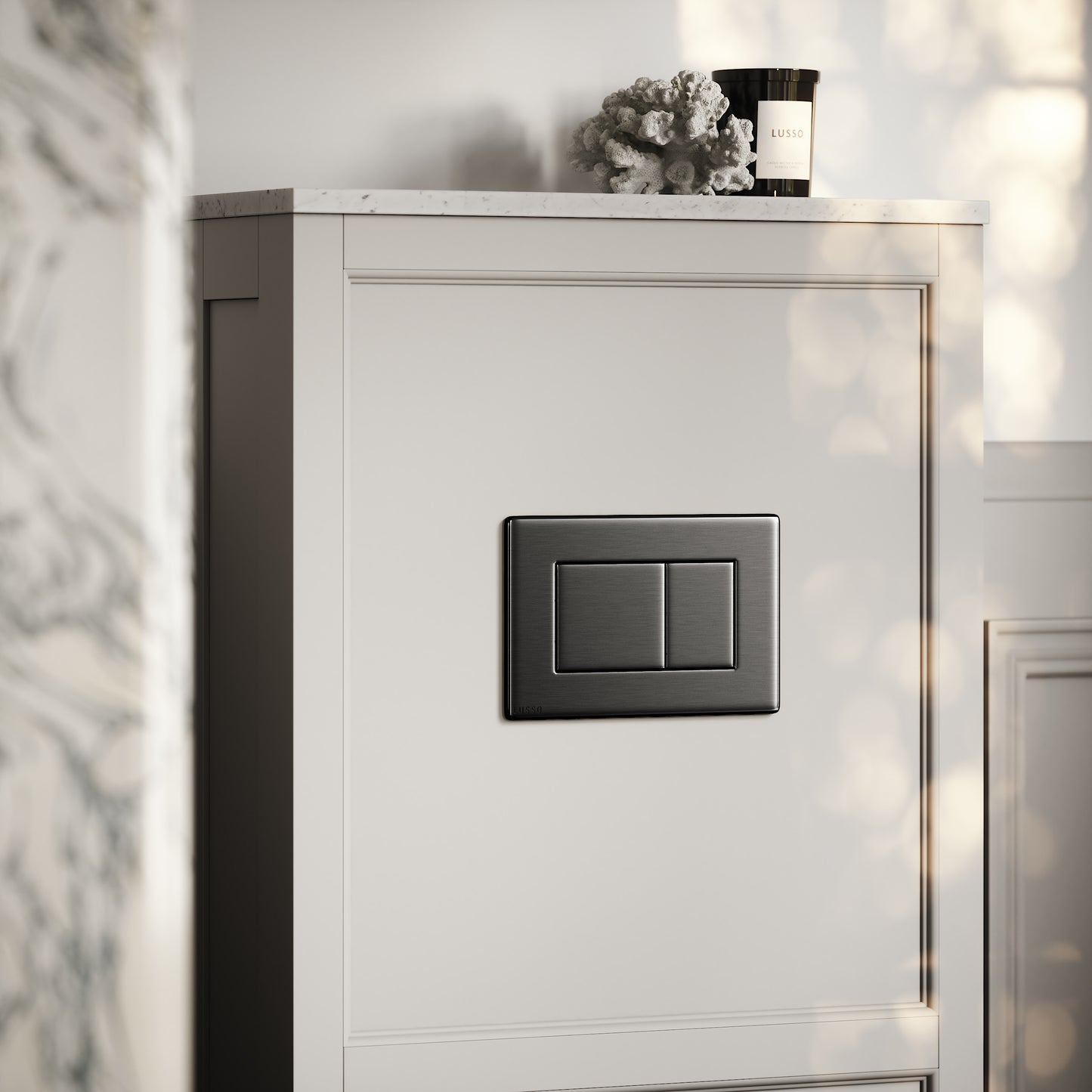 Berkeley Traditional Back to Wall Rimless Toilet with Concealed Cistern, Matte Stone Claridge Housing and Gunmetal Flush Plate