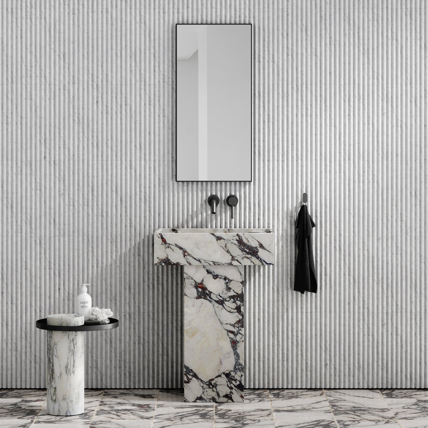 Concerto Calacatta Viola Marble Pedestal Basin 600mm