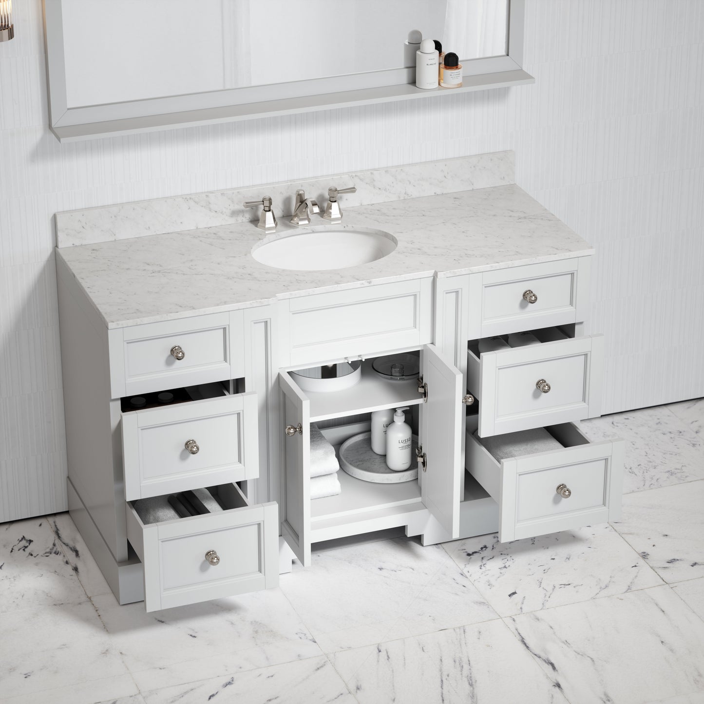 Eaton Carrara Marble Floorstanding Vanity Unit (Primed White) 1400mm