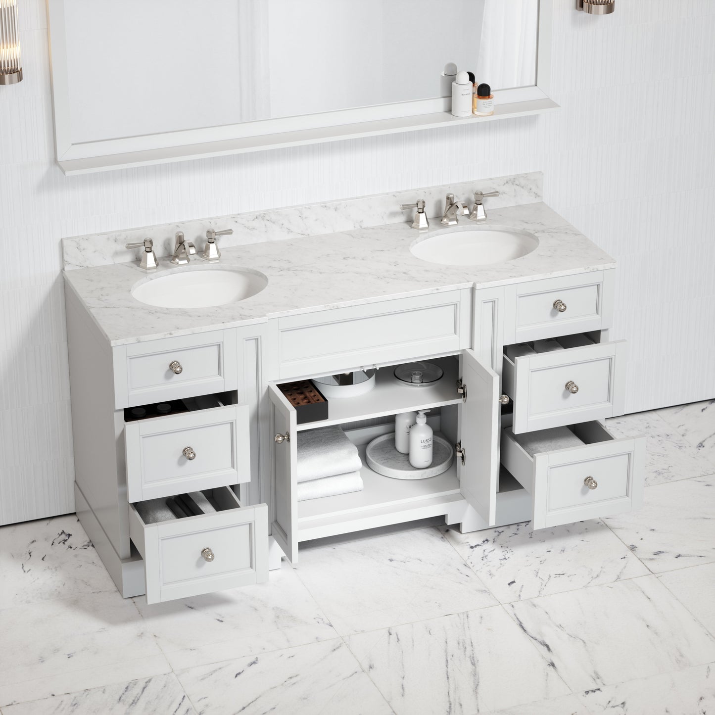Eaton Carrara Marble Floorstanding Vanity Unit (Primed White) 1600mm