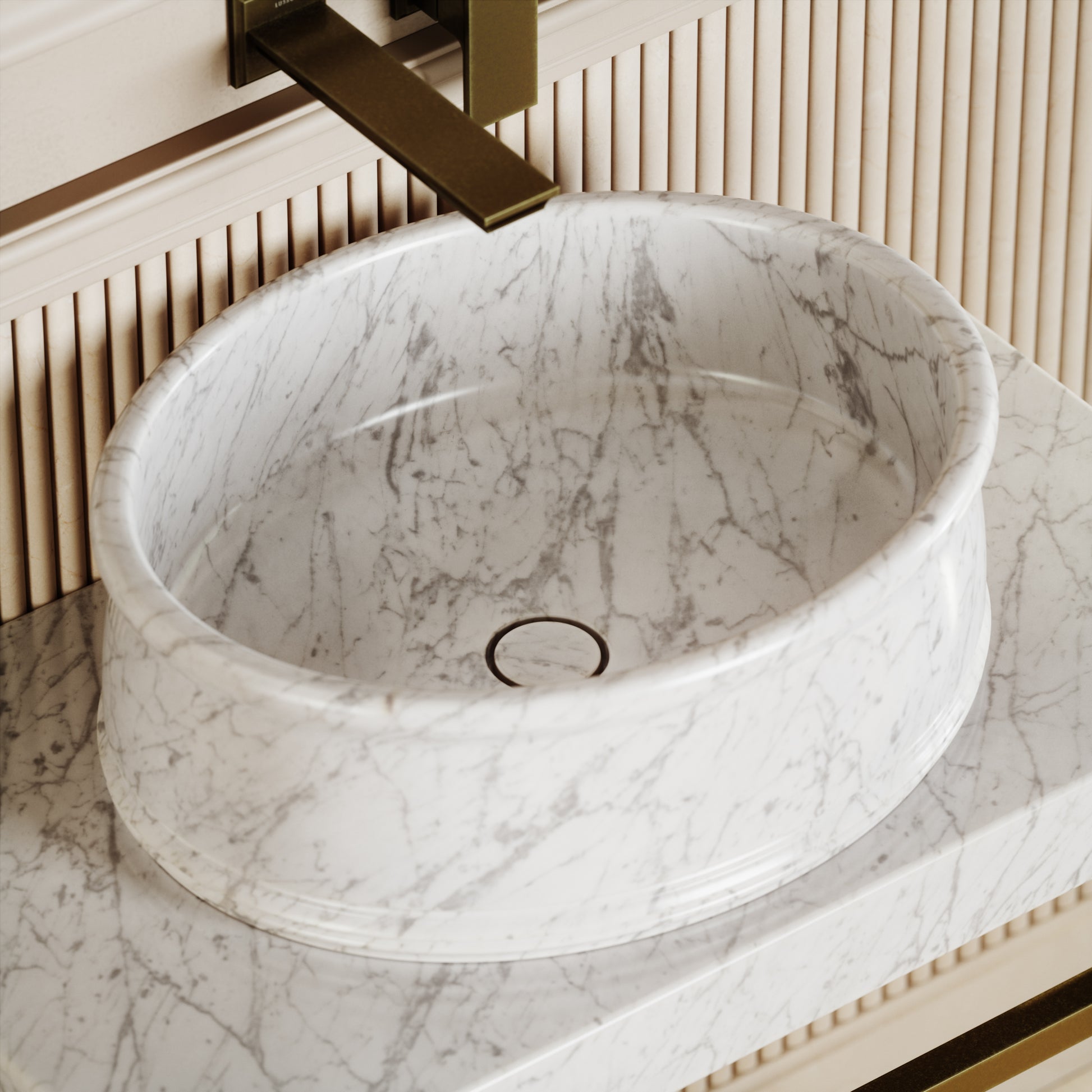 Grandeur Carrara Marble Oval Countertop Basin 500mm