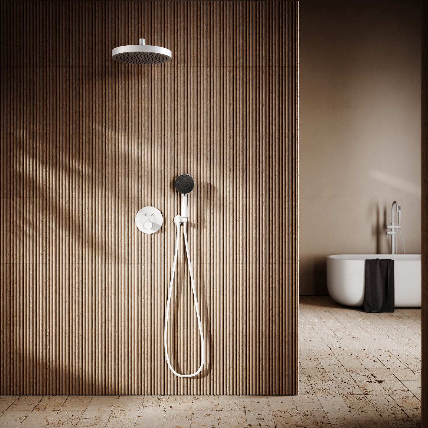AcquaVita Matte White Push Button Rainfall Shower