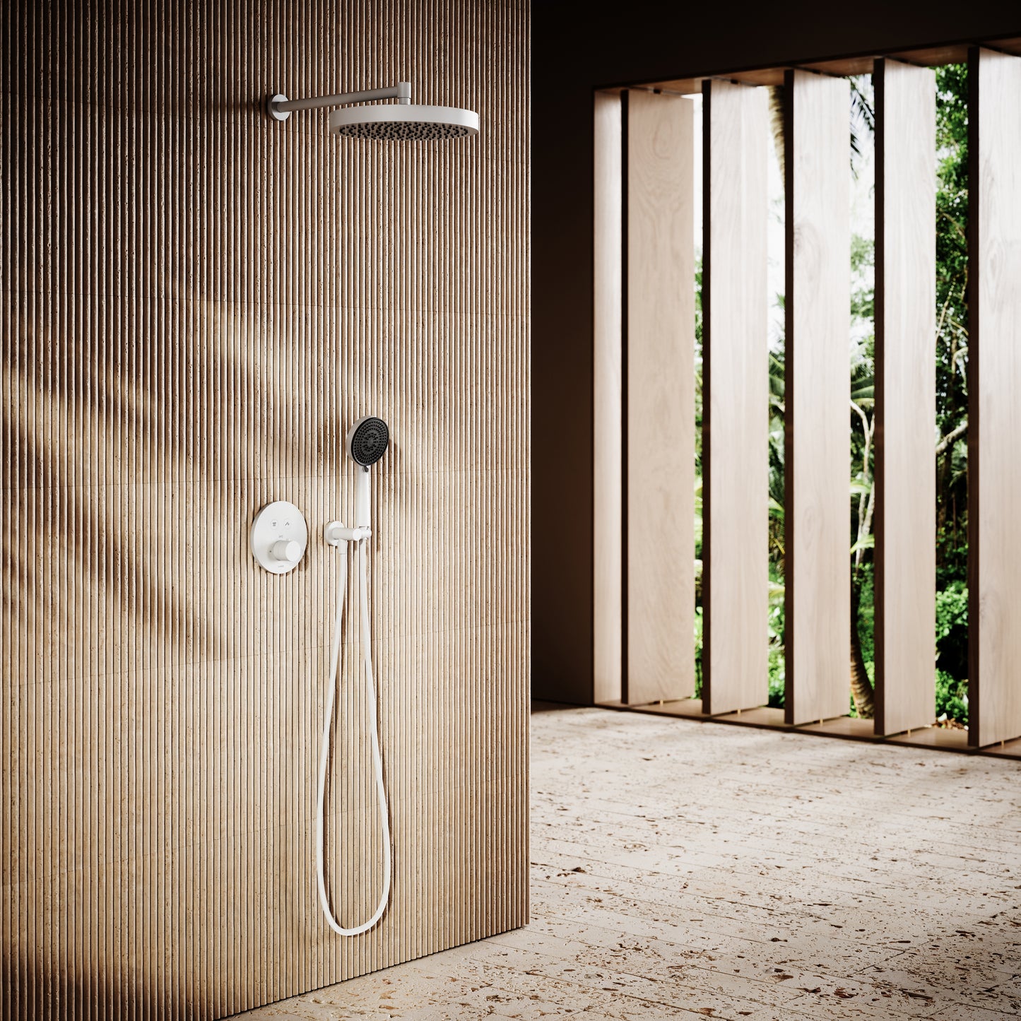 AcquaVita Matte White Push Button Rainfall Shower