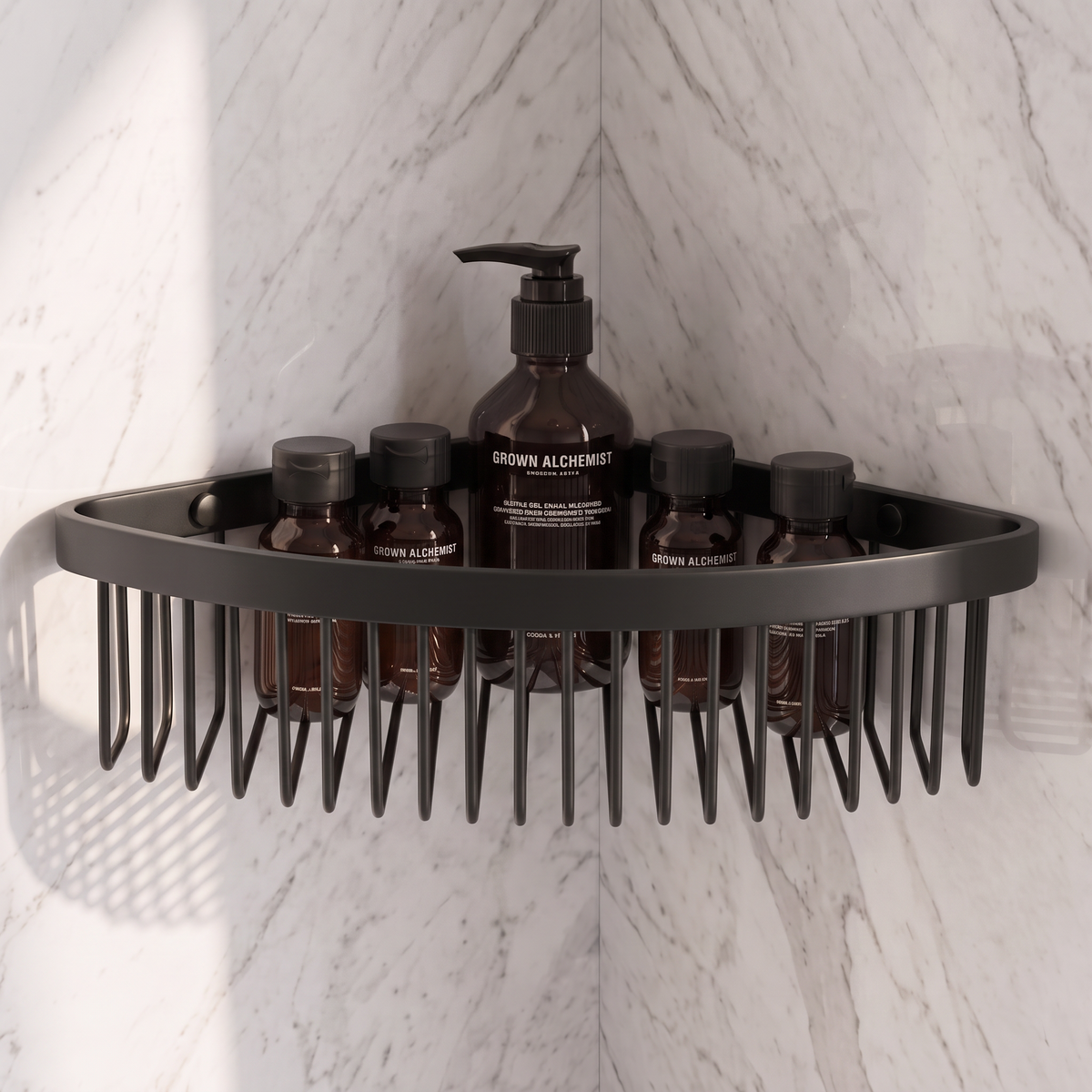 Luxe Matte Black Corner Shower Storage Basket