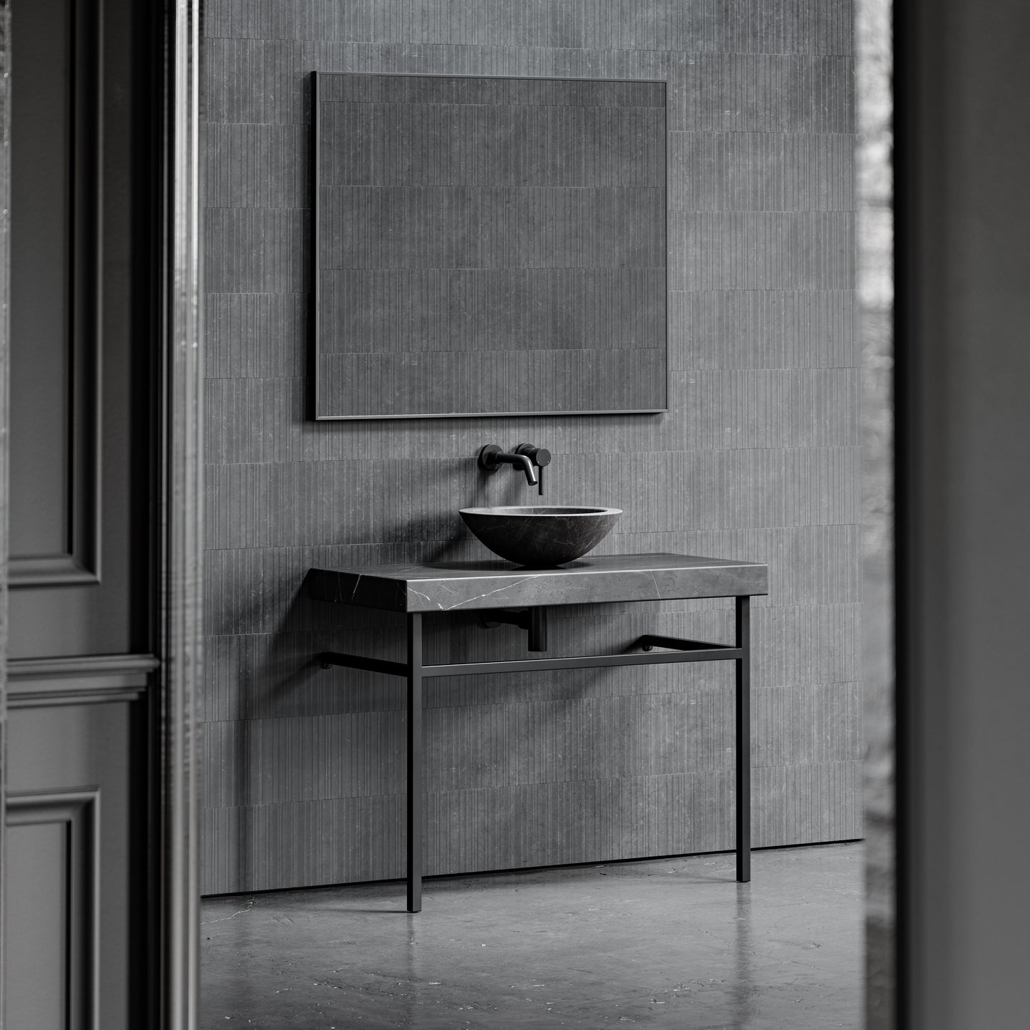 Lomazzo Pietra Grey Marble Countertop Matte Black Vanity Unit 1000mm