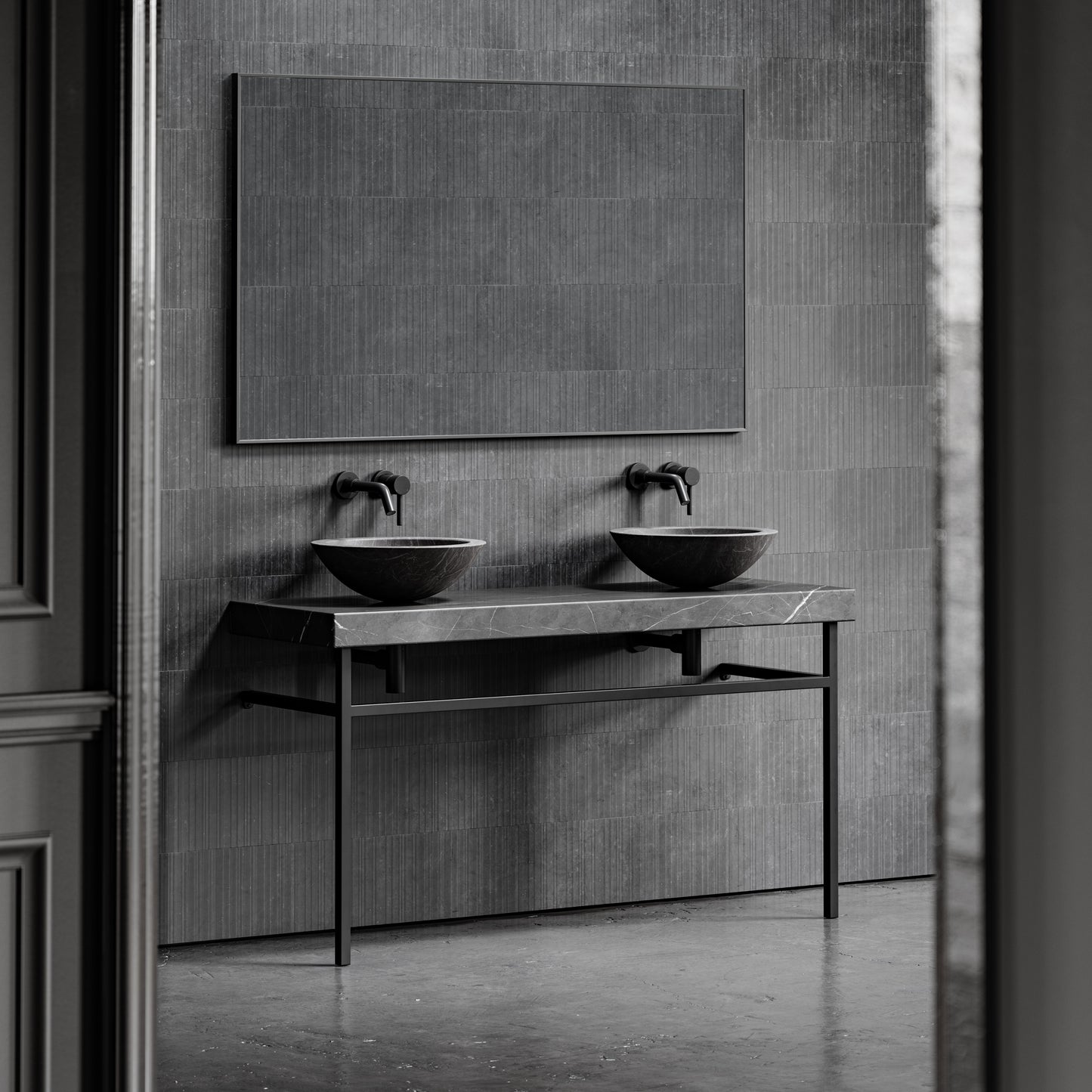 Lomazzo Pietra Grey Marble Countertop Matte Black Vanity Unit 1400mm