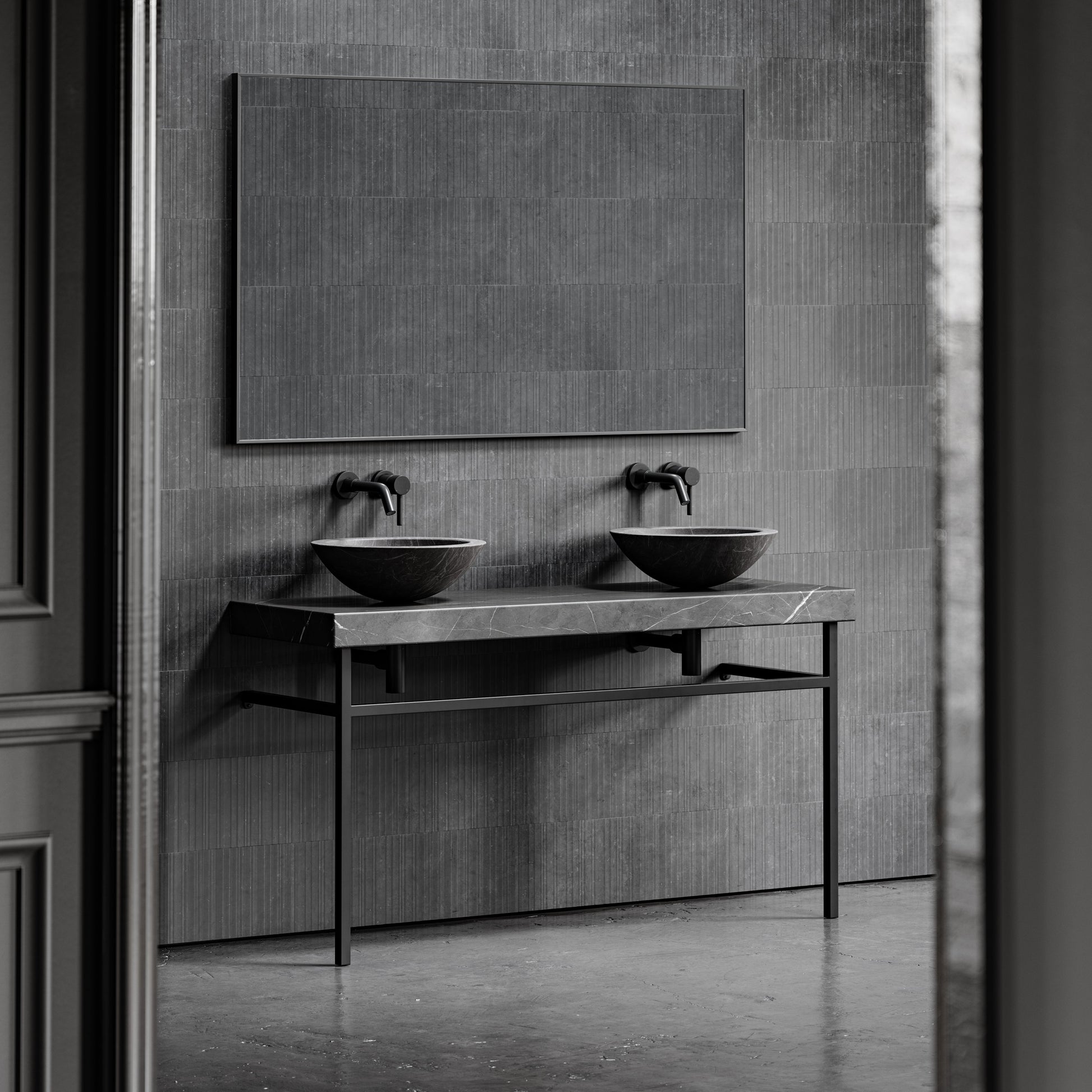 Lomazzo Pietra Grey Marble Countertop Matte Black Vanity Unit 1400mm