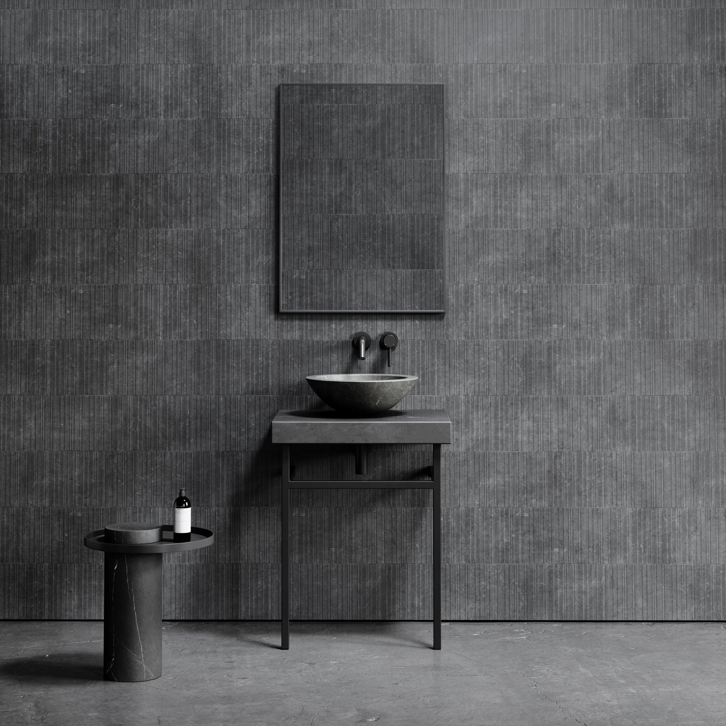 Lomazzo Pietra Grey Marble Countertop Matte Black Vanity Unit 600mm