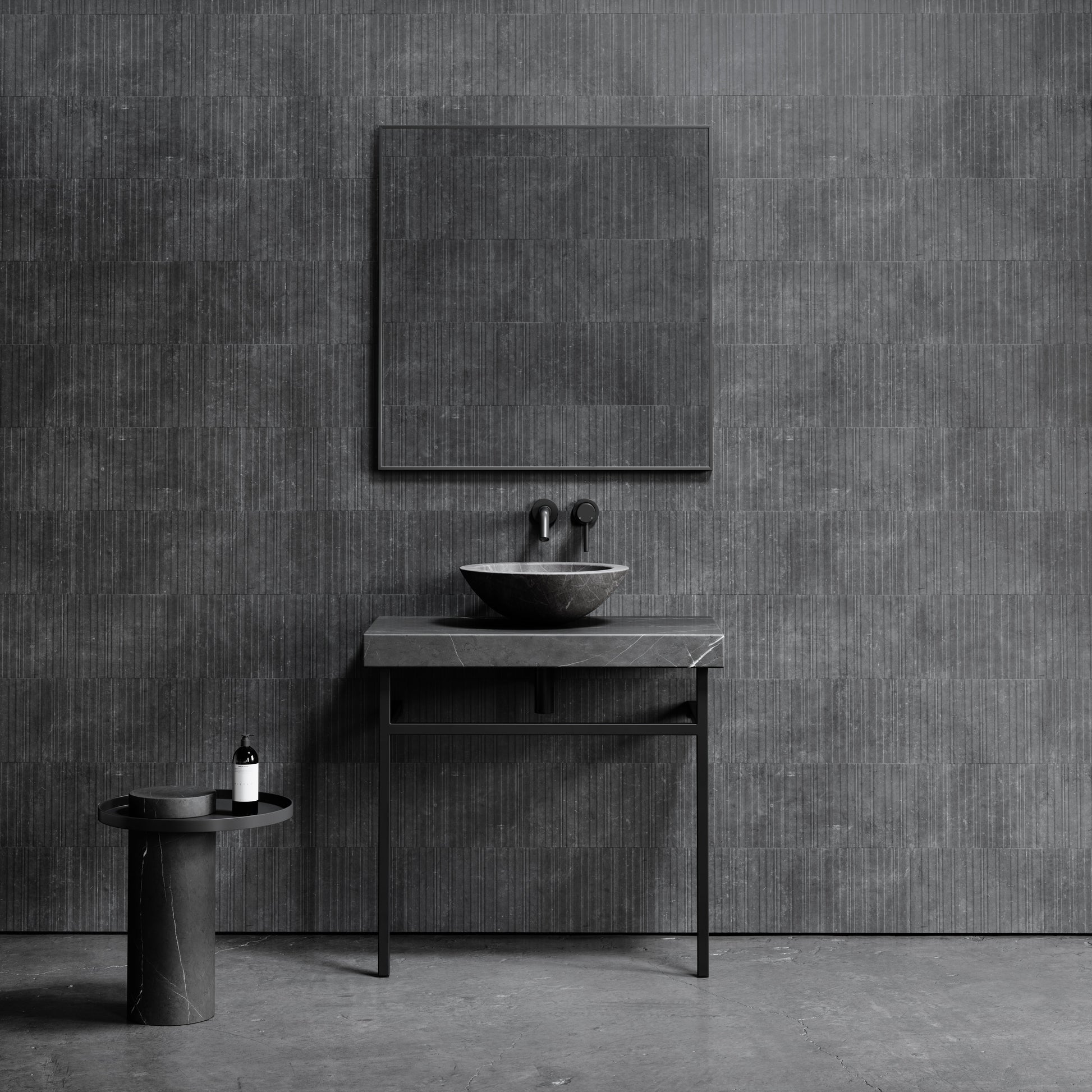 Lomazzo Pietra Grey Marble Countertop Matte Black Vanity Unit 800mm
