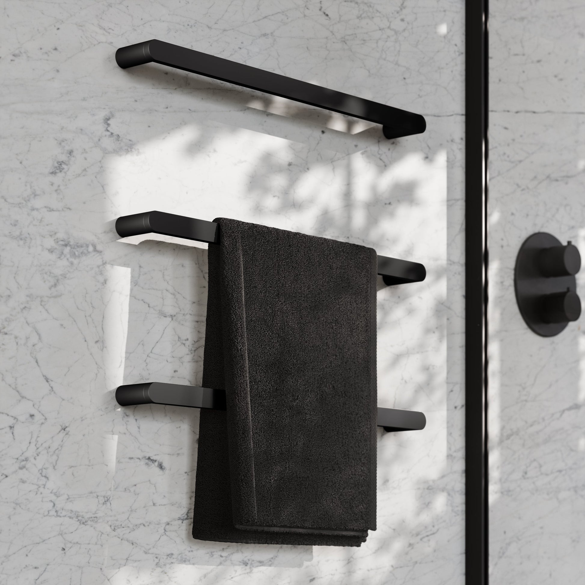 Luxe Matte Black 3 Bar Towel Rail 600mm
