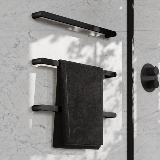 Luxe Matte Black 3 Bar Towel Rail 600mm
