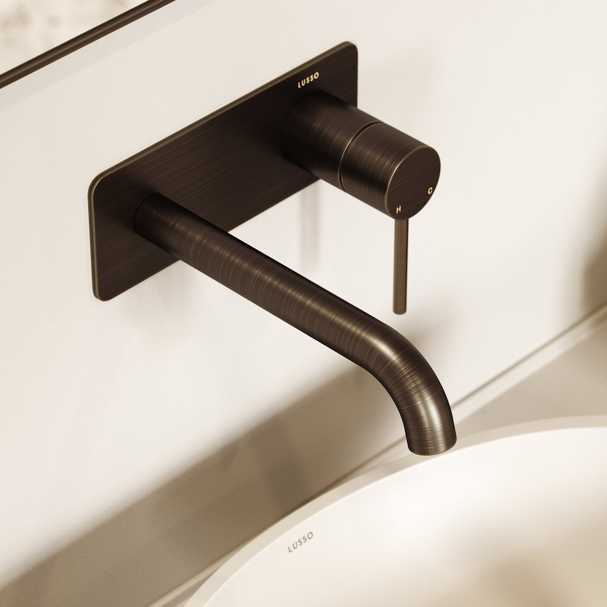Luxe Brushed Bronze Wall Mounted Basin Mixer Tap V2