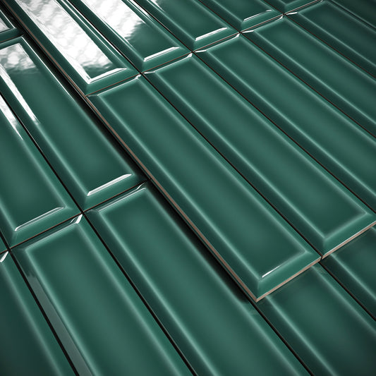 Metro Rich Emerald Glazed Porcelain Bevelled Tile Sample