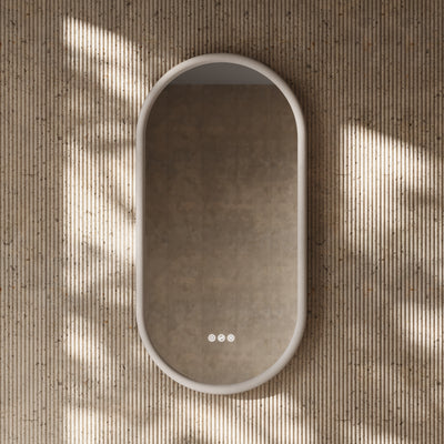 Cheval Velvet Beige Oval Mirror with LED and Demister 450mm