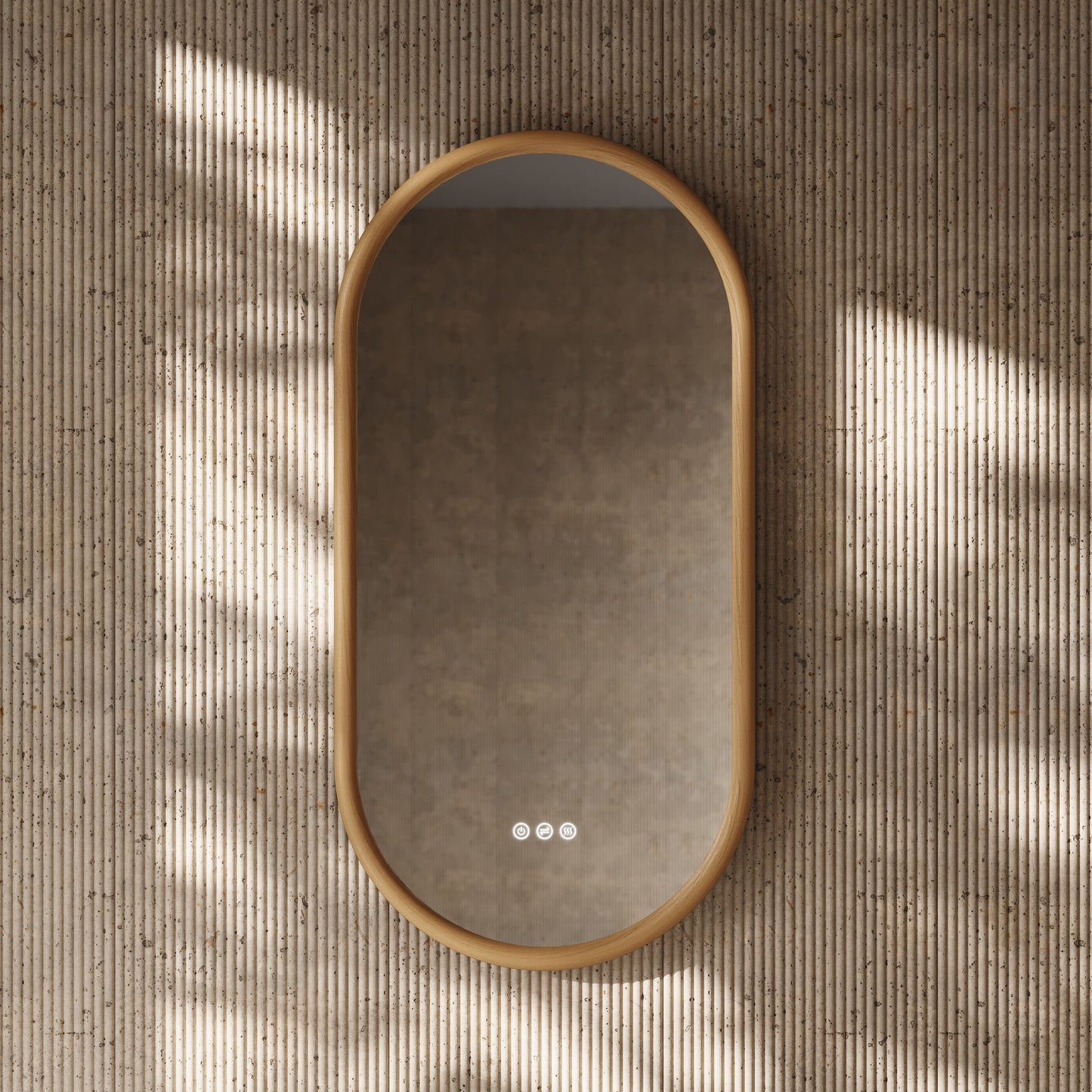 Cheval Natural Oak Oval Mirror with LED and Demister 450mm