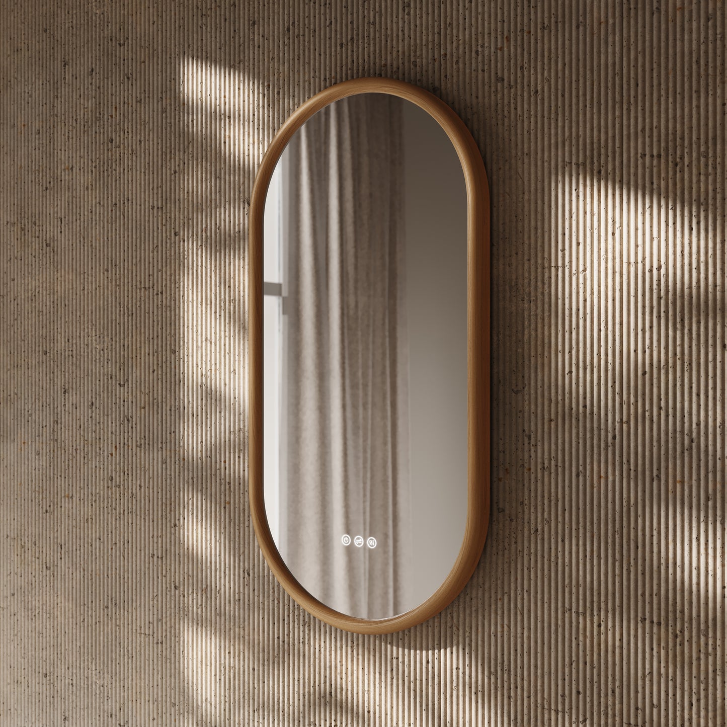 Cheval Natural Oak Oval Mirror with LED and Demister 450mm