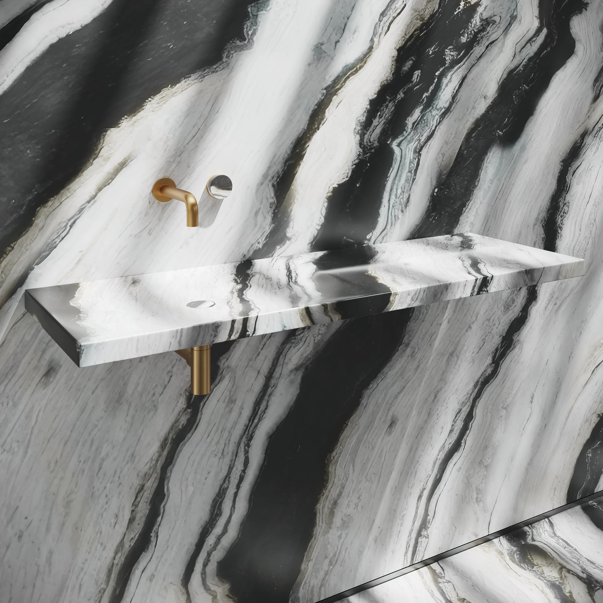 Levitare Panda Marble Ultra Thin Wall Mounted Basin 1200mm (Offset Waste)