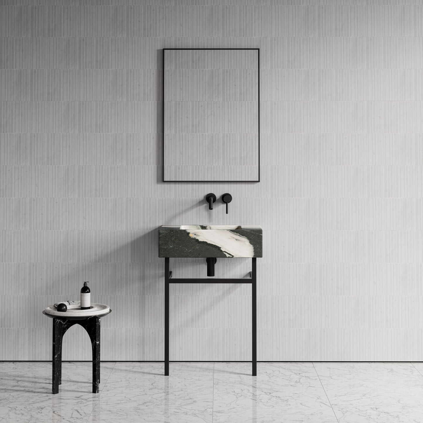 Vernante Panda Marble Matte Black Vanity Unit 600mm