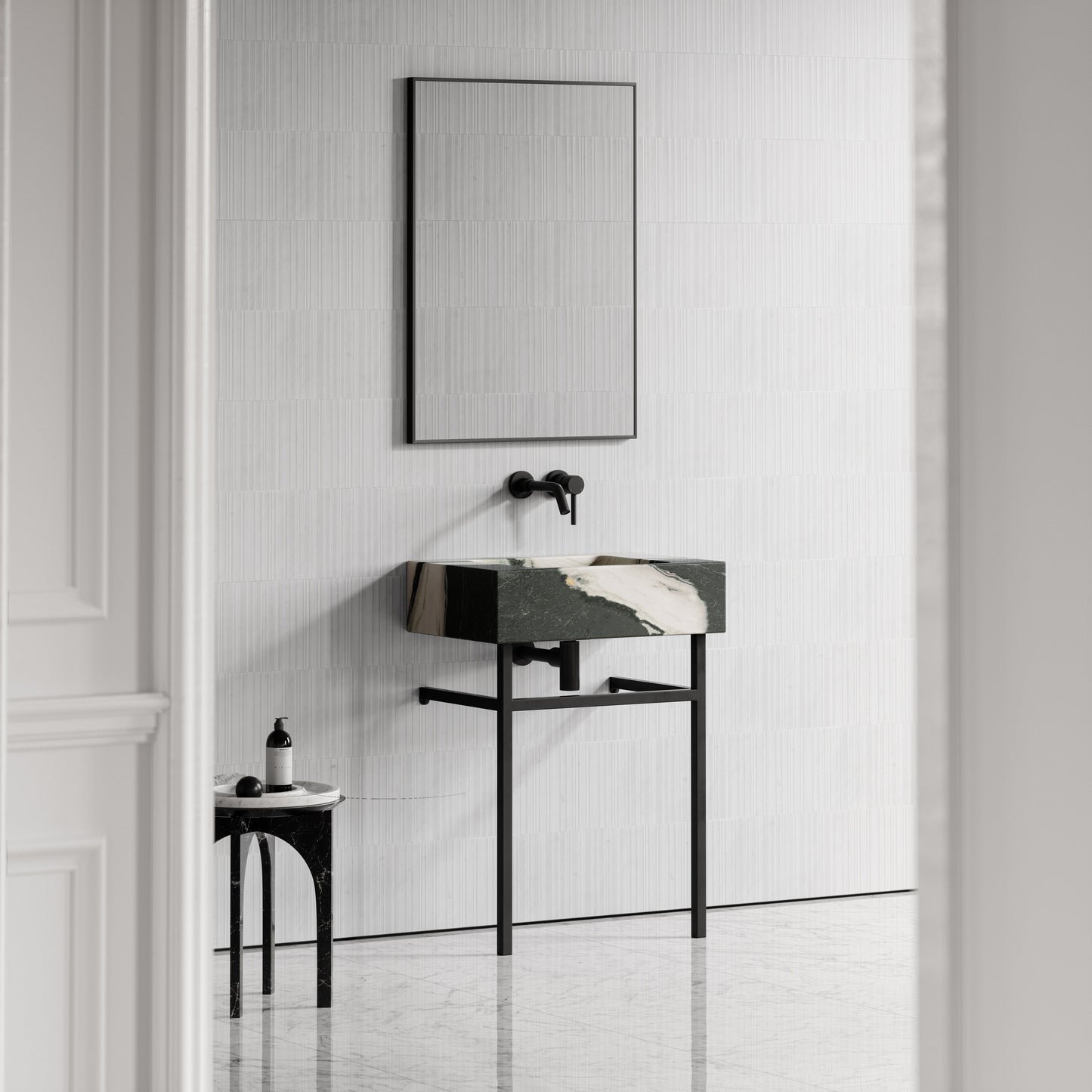Vernante Panda Marble Matte Black Vanity Unit 600mm